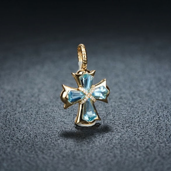 14k Gold 1.76 Ct Natural Aquamarine & Diamond Pendant( Without Chain ) - 2
