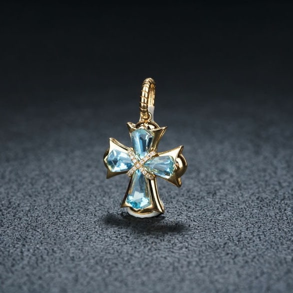 14k Gold 1.76 Ct Natural Aquamarine & Diamond Pendant( Without Chain ) - 3