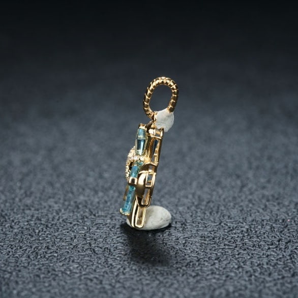 14k Gold 1.76 Ct Natural Aquamarine & Diamond Pendant( Without Chain ) - 4