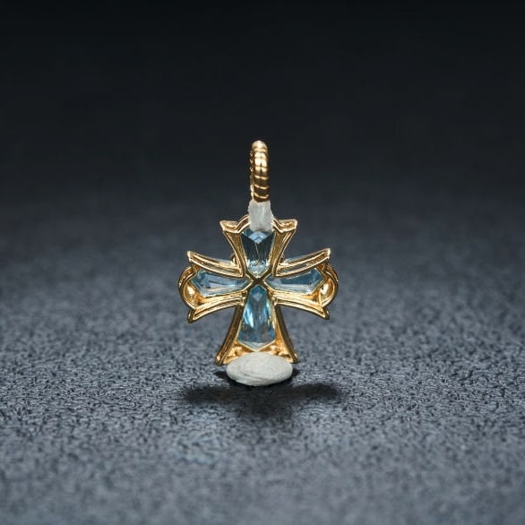 14k Gold 1.76 Ct Natural Aquamarine & Diamond Pendant( Without Chain ) - 5