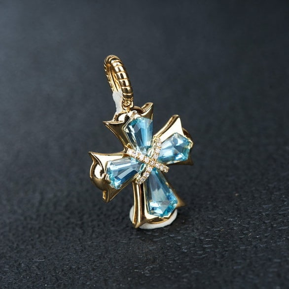 14k Gold 1.76 Ct Natural Aquamarine & Diamond Pendant( Without Chain ) - 6