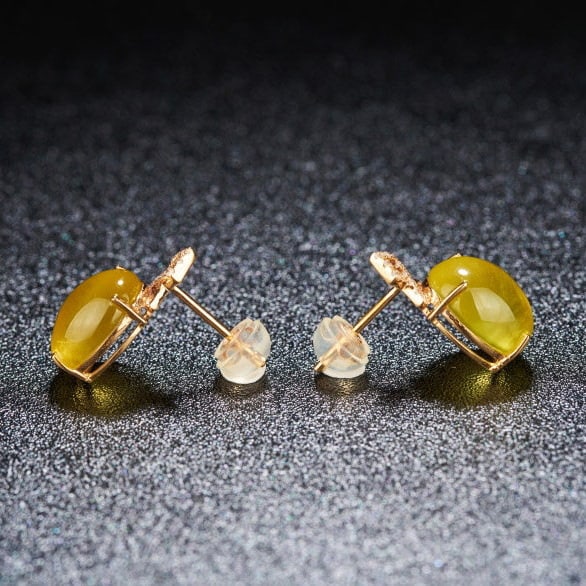 14k Gold 8.2 Ct Natural Prehnite & Diamond Earrings - 3
