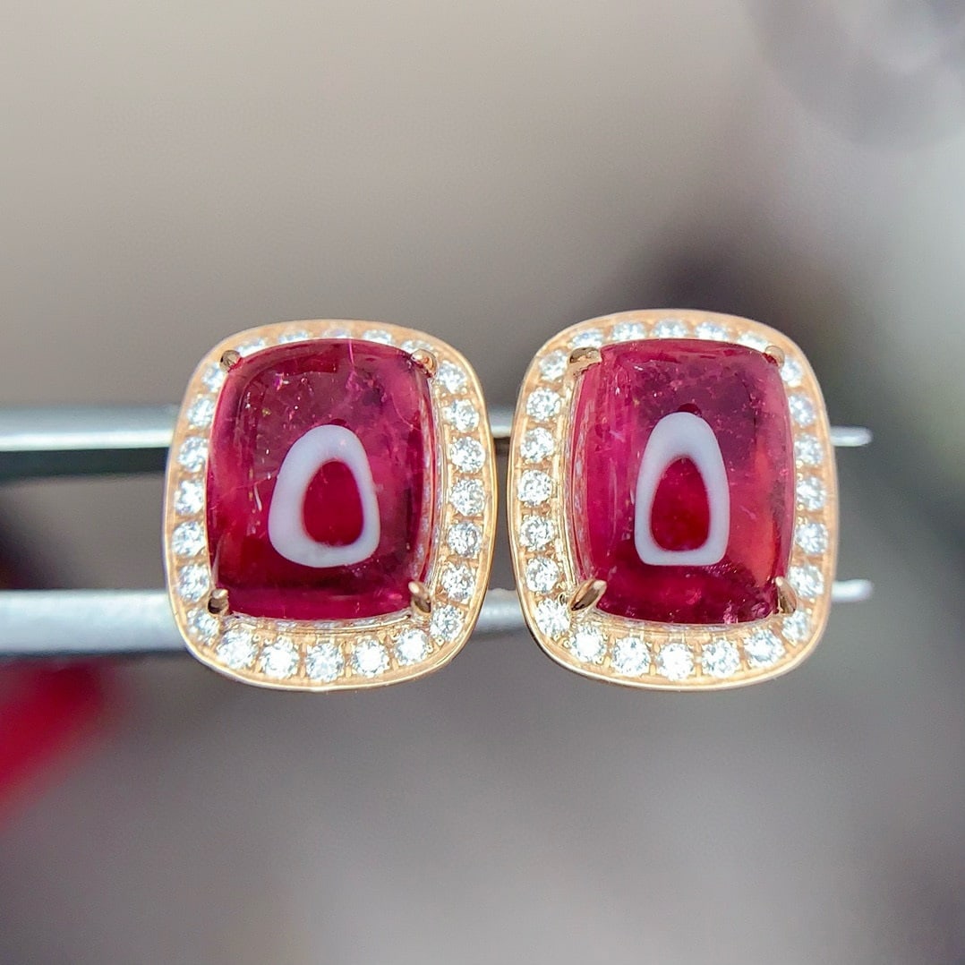 14k Gold 5.1 Ct Natural Tourmaline & Diamond Earrings - 6