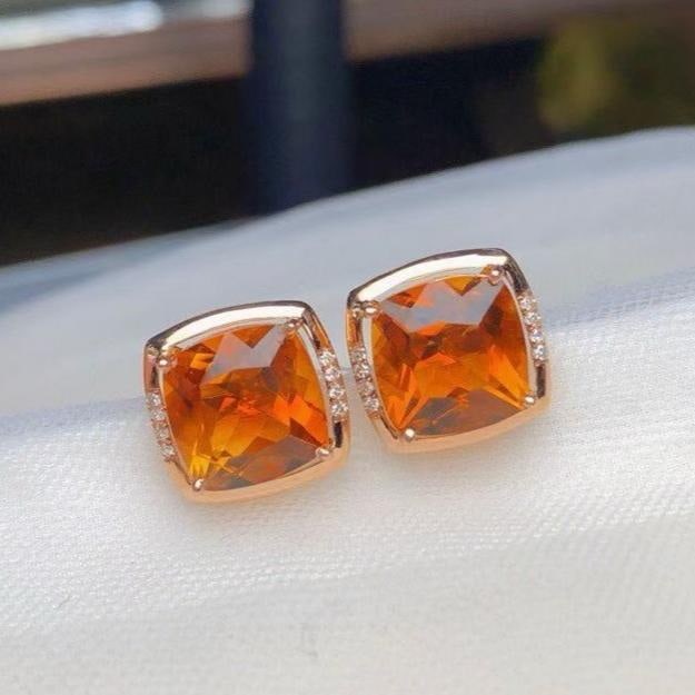 14k Gold 4.85 Ct Natural Citrine & Diamond Earrings - 2
