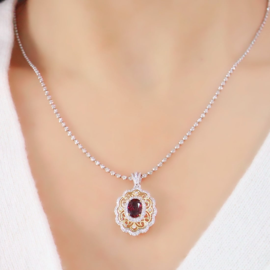 14k Gold 1.27 Ctw Natural Ruby & Diamond Pendant( Without Chain ) - 4