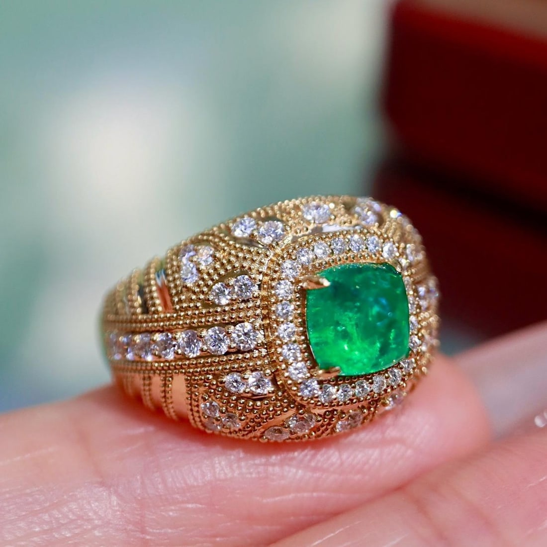14k Gold 1.78 Ctw Natural Emerald & Diamond Ring - 5