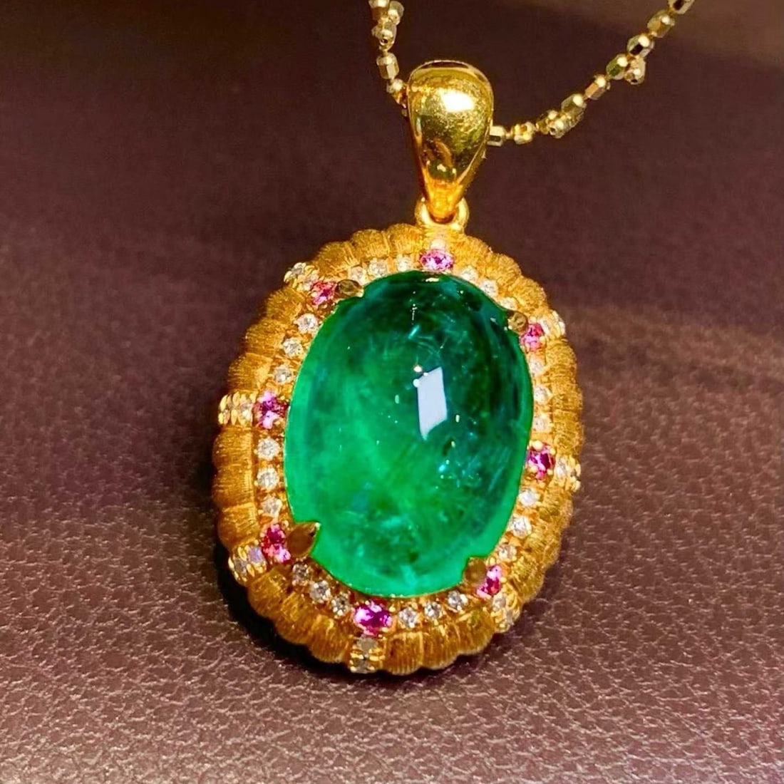 14k Gold 4.65 Ct Natural Emerald & Diamond Pendant( Without Chain ) - 2