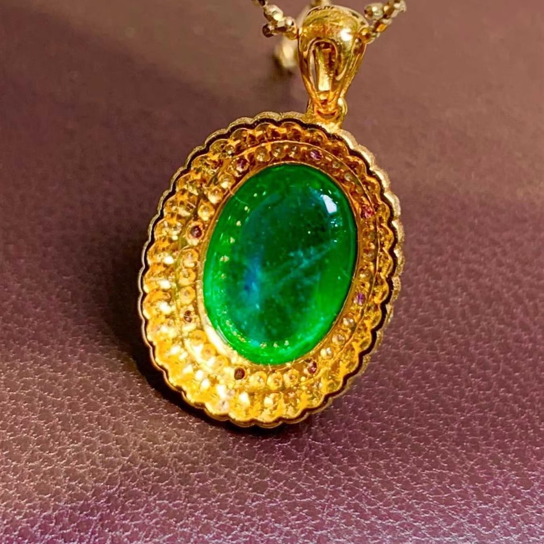 14k Gold 4.65 Ct Natural Emerald & Diamond Pendant( Without Chain ) - 5