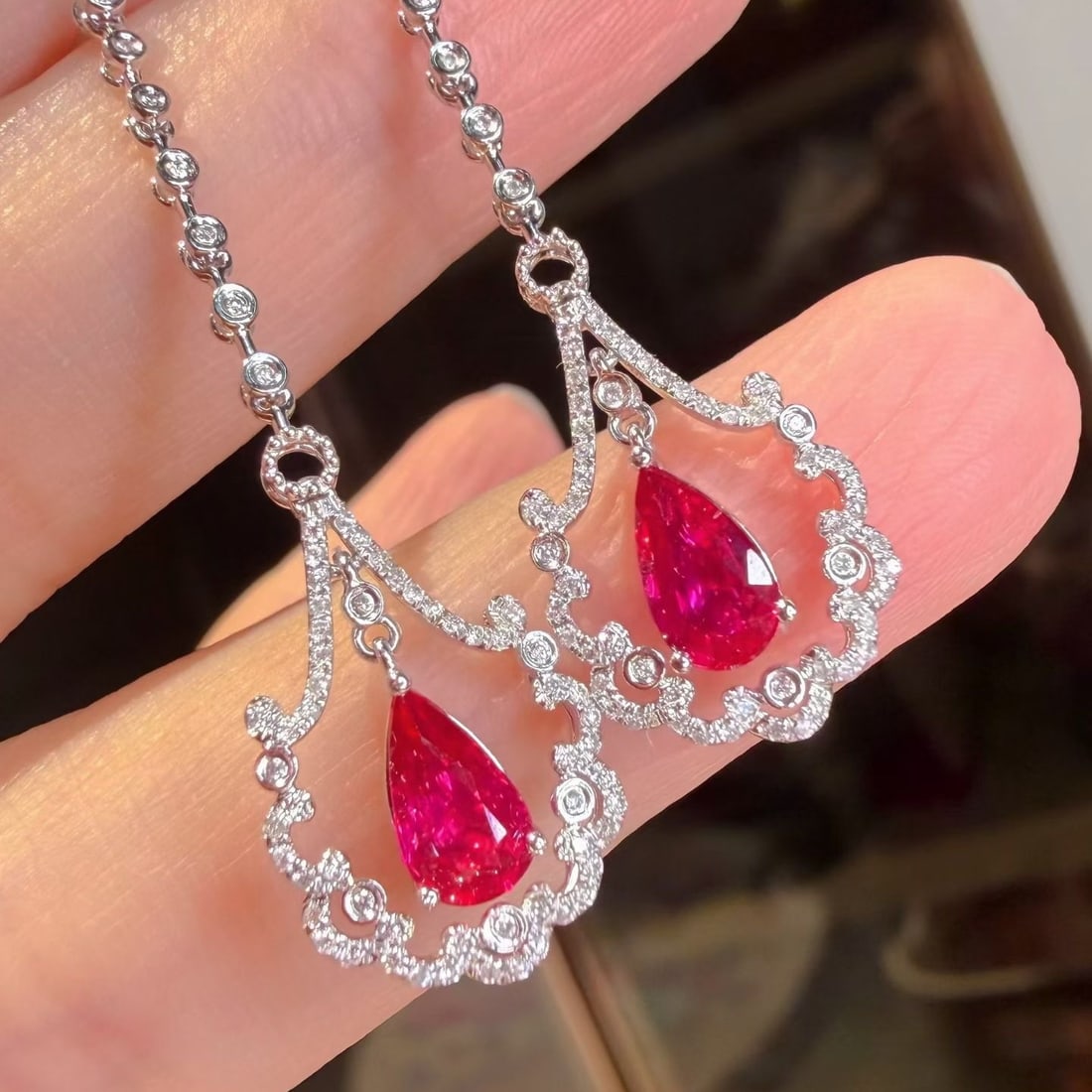 14k Gold 1.12 Ct Natural Ruby & Diamond Earrings - 4