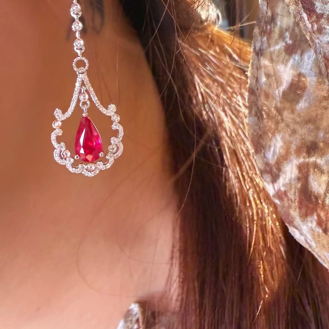 14k Gold 1.12 Ct Natural Ruby & Diamond Earrings - 5