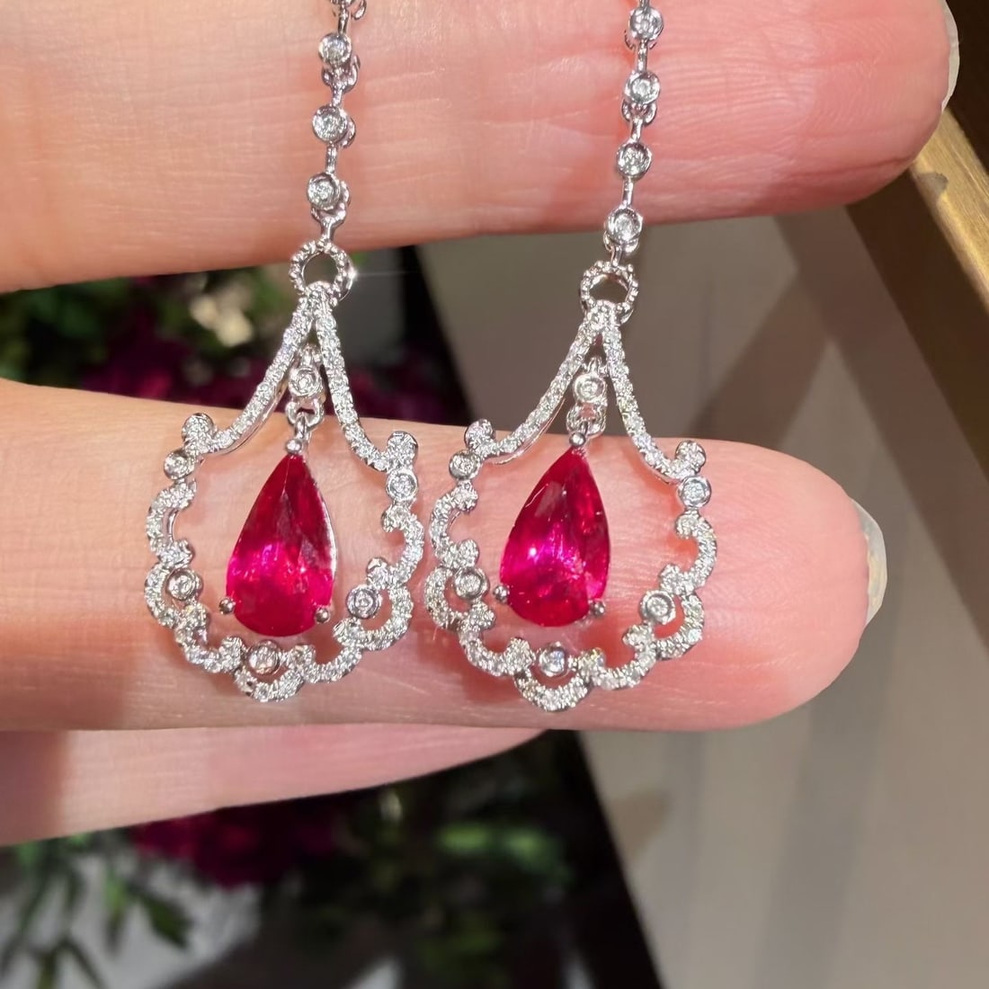 14k Gold 1.12 Ct Natural Ruby & Diamond Earrings - 7