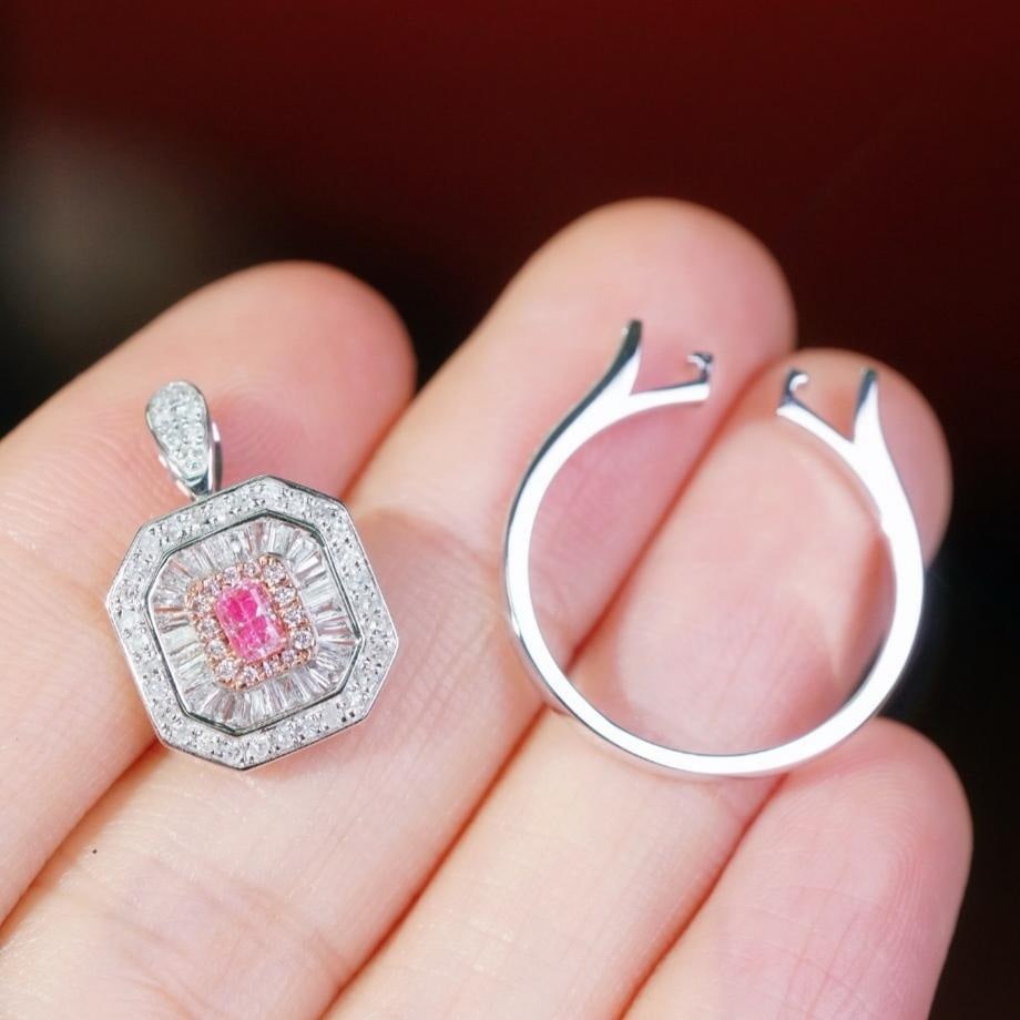 14k Gold 0.70 Ctw Natural Pink Diamond & Diamond Ring/pendant( Without Chain ): Ref:231194309 // gold content:14k gold // ring size:7. 25us // // main gemstone:pink diamond // shape:cushion // carat weight:0. 15ct // color:pink // treatment:natural // // adjacent gemstone 2 : dia