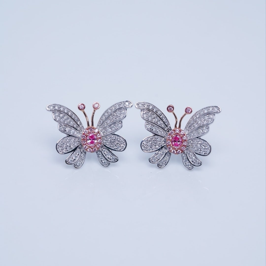 14k Gold 0.80 Ct Natural Color Diamond & Butterfly Earrings - 3