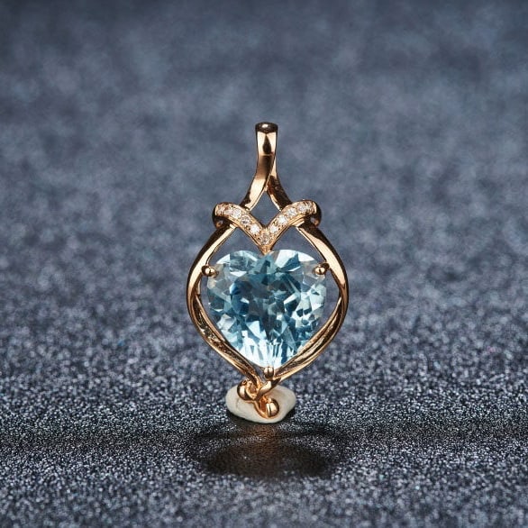 14k Gold 2.21 Ct Natural Aquamarine & Diamond Pendant( Without Chain ): Ref:231194326 // gold content:14k gold // main gemstone:aquamarine // shape:heart // carat weight:2. 21ct // color:blue // treatment:natural // // adjacent gemstone 2 : diamond // shape:round //