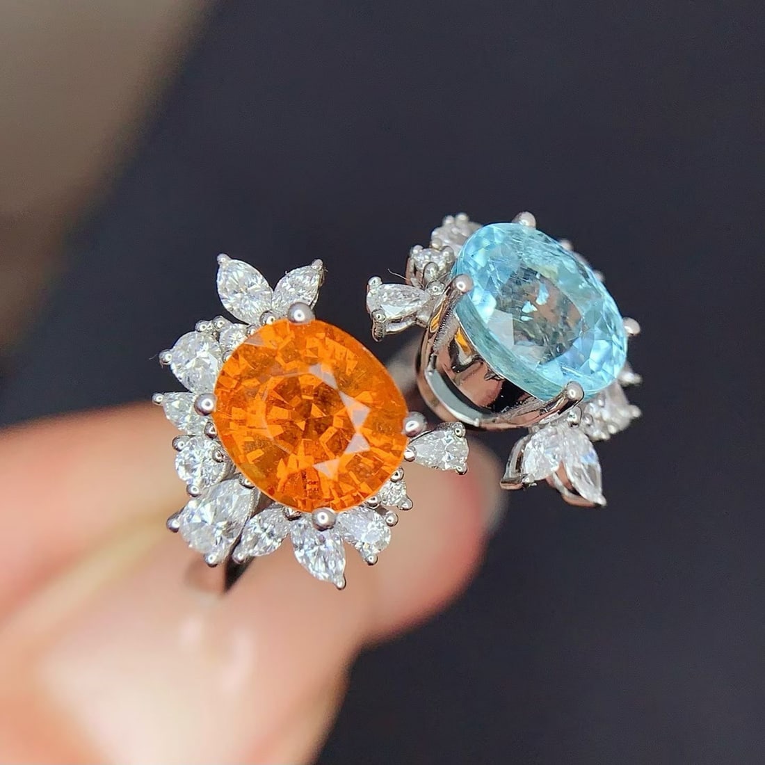 14k Gold 3.80 Ctw Natural Paraiba Tourmaline & Spessartine & Toi Et Moi Ring - 2