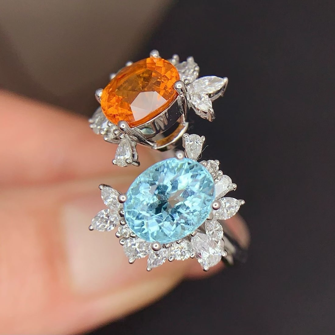 14k Gold 3.80 Ctw Natural Paraiba Tourmaline & Spessartine & Toi Et Moi Ring - 3