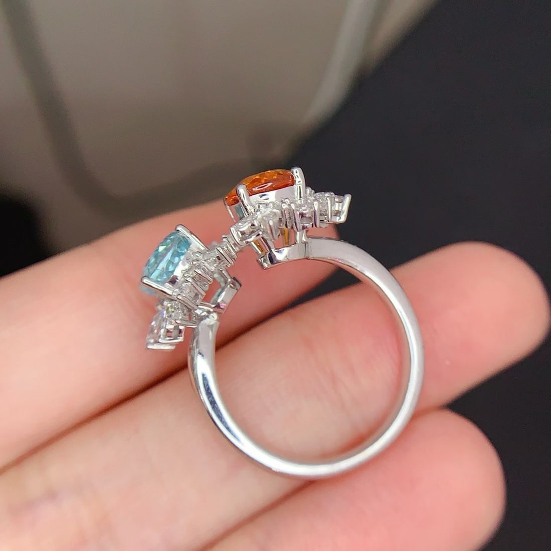 14k Gold 3.80 Ctw Natural Paraiba Tourmaline & Spessartine & Toi Et Moi Ring - 4
