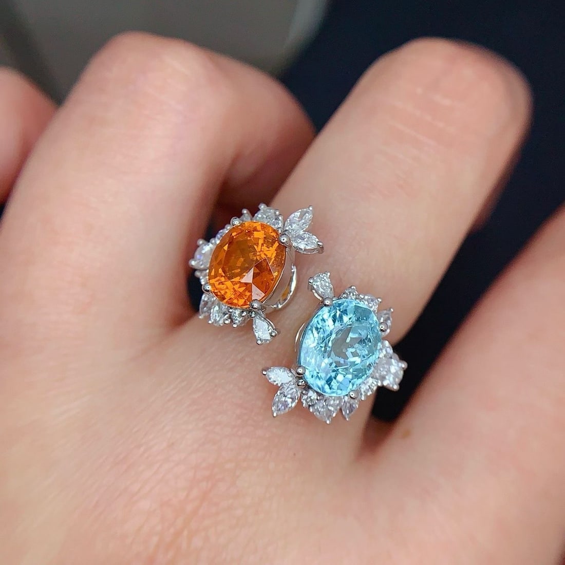 14k Gold 3.80 Ctw Natural Paraiba Tourmaline & Spessartine & Toi Et Moi Ring - 5