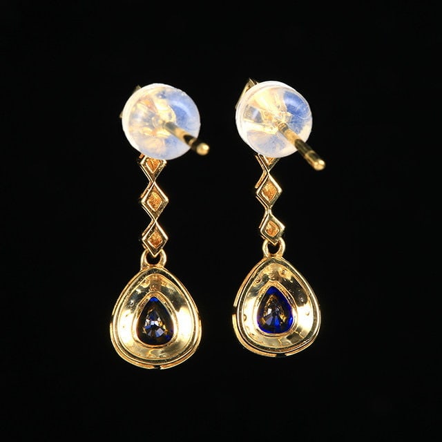 14k Gold 0.78 Ctw Vivid Blue Natural Sapphire & Diamond Earrings - 4