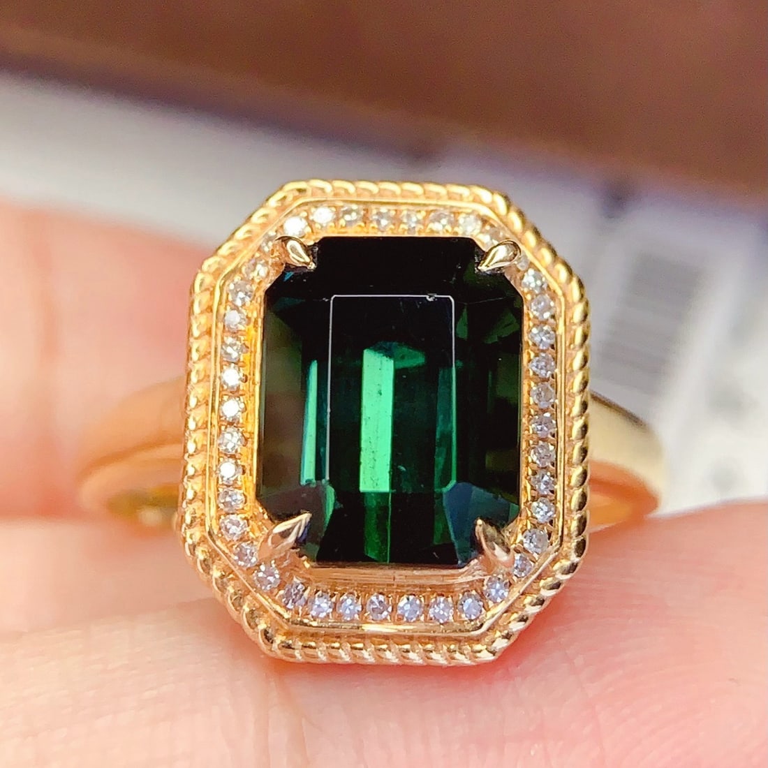14k Gold 4.3 Ct Natural Tourmaline & Diamond Ring - 2
