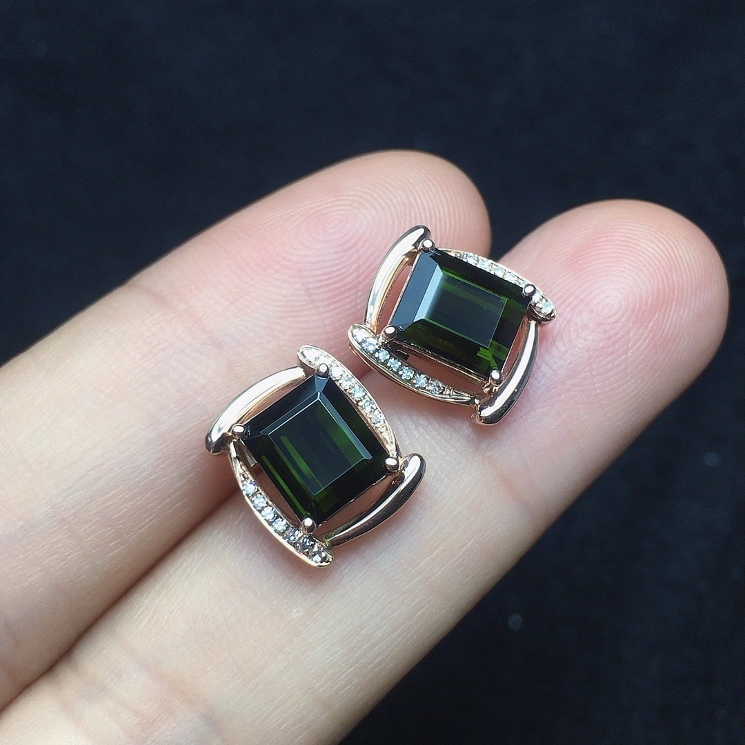 14k Gold 3.16 Ct Natural Tourmaline & Diamond Earrings - 2