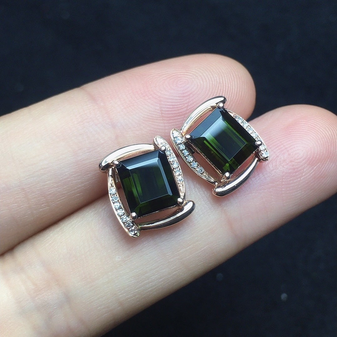 14k Gold 3.16 Ct Natural Tourmaline & Diamond Earrings - 3