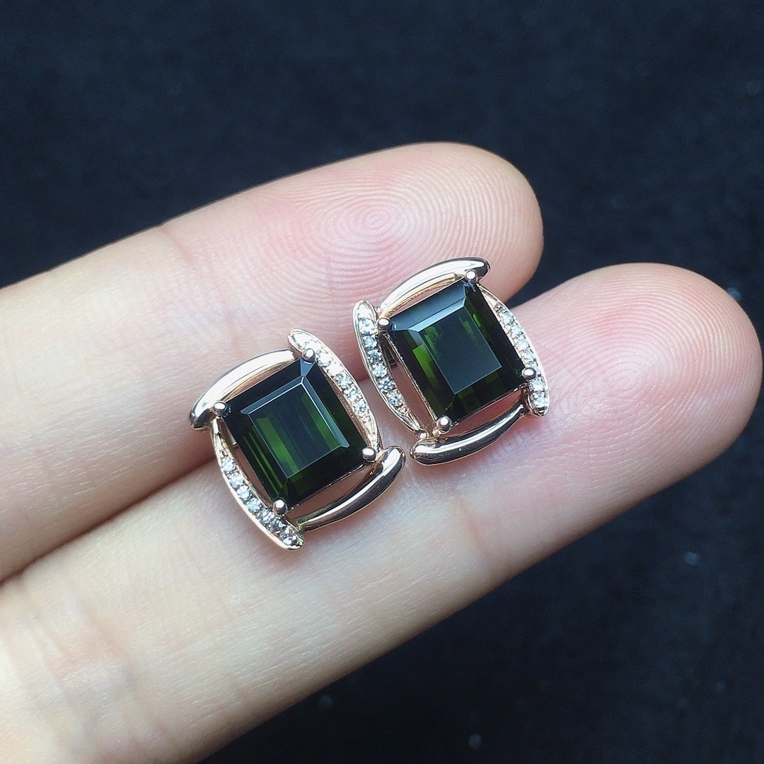 14k Gold 3.16 Ct Natural Tourmaline & Diamond Earrings - 4