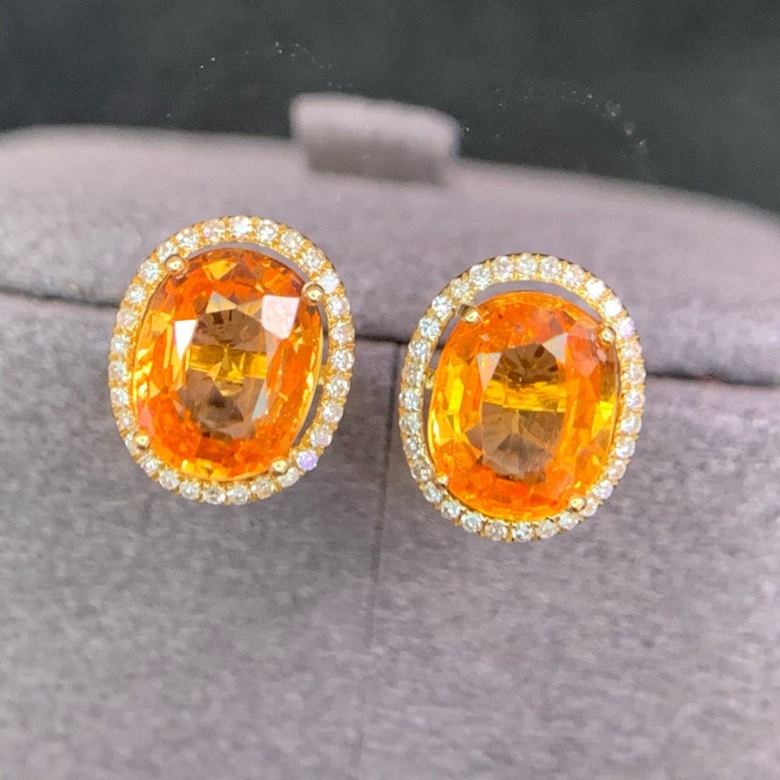 14k Gold 3.2 Ct Natural Spessartine & Diamond Earrings - 2
