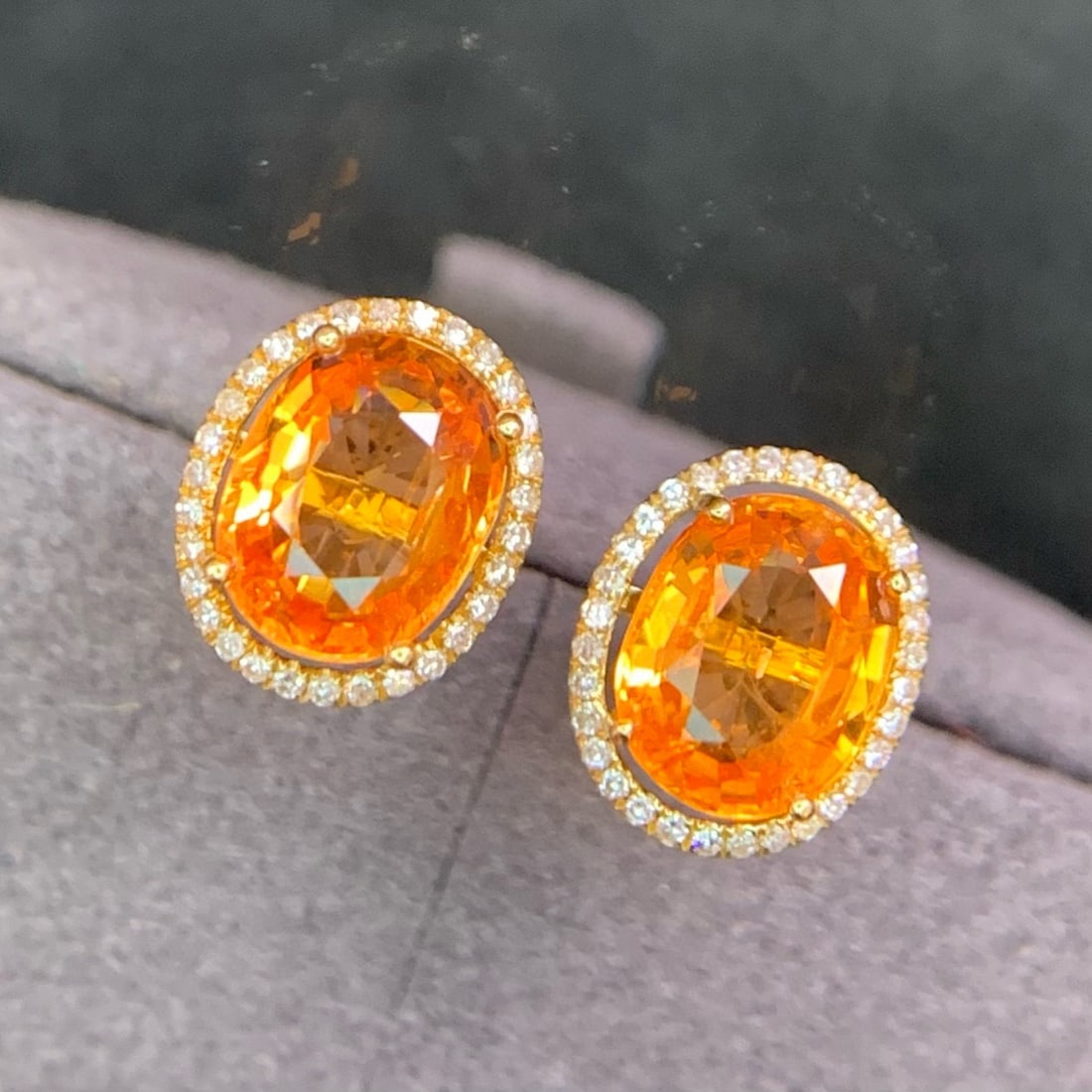 14k Gold 3.2 Ct Natural Spessartine & Diamond Earrings - 3