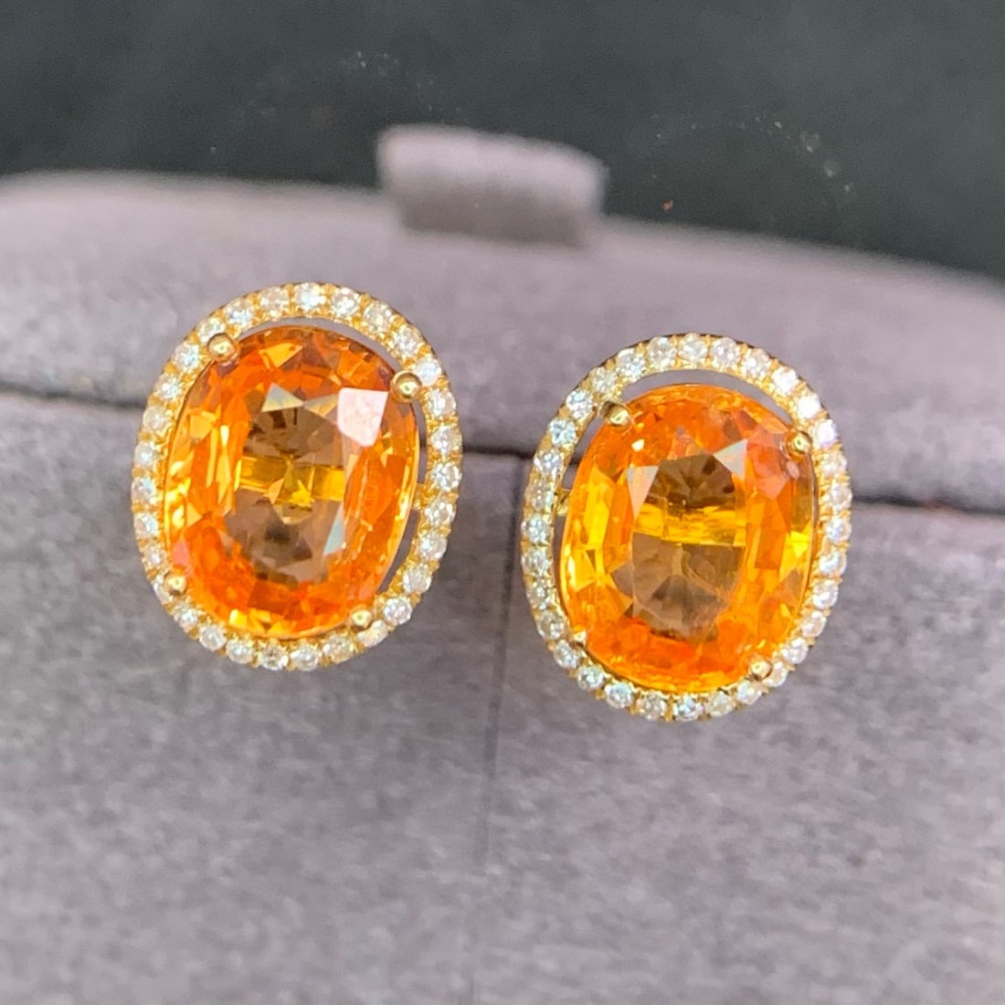 14k Gold 3.2 Ct Natural Spessartine & Diamond Earrings - 4