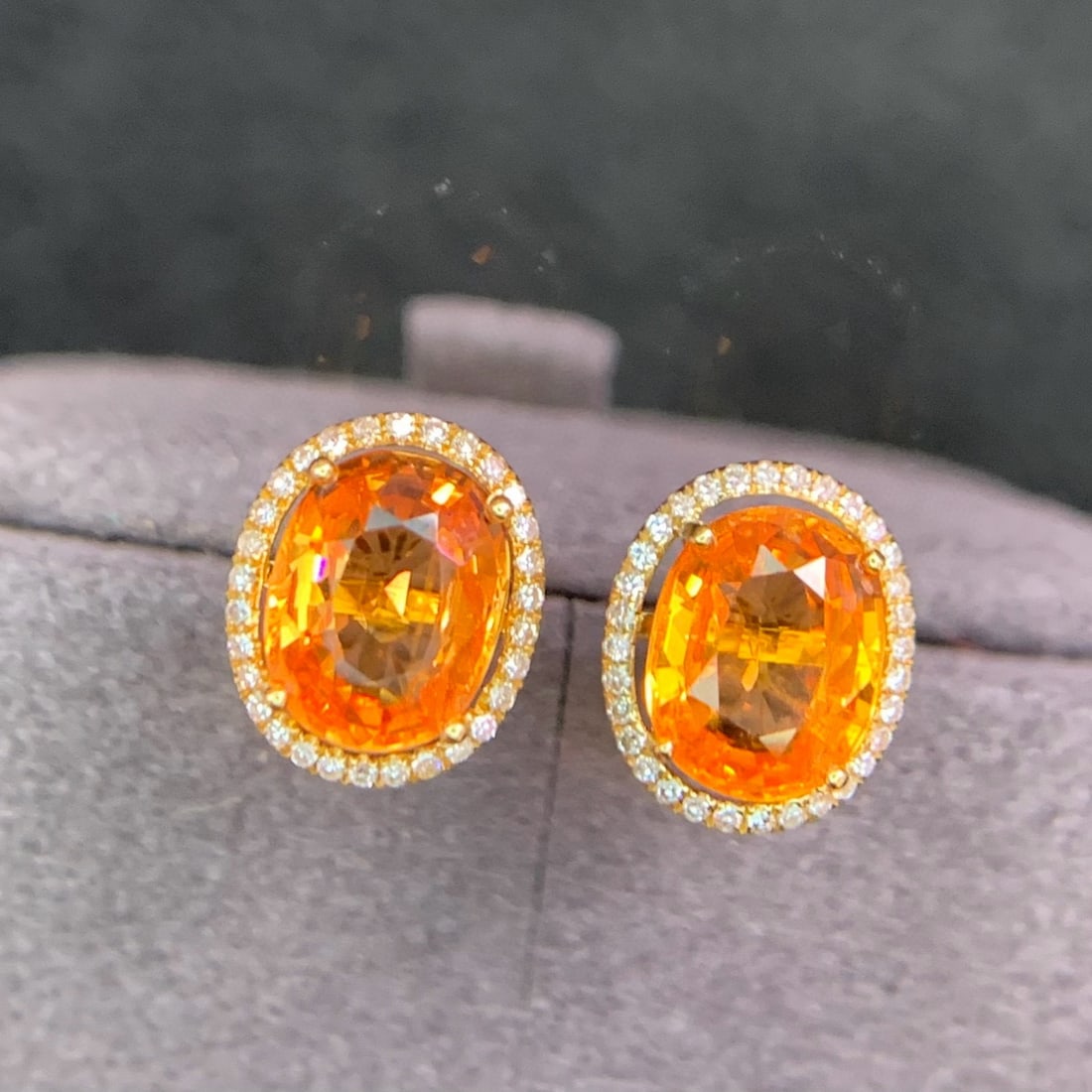 14k Gold 3.2 Ct Natural Spessartine & Diamond Earrings - 5