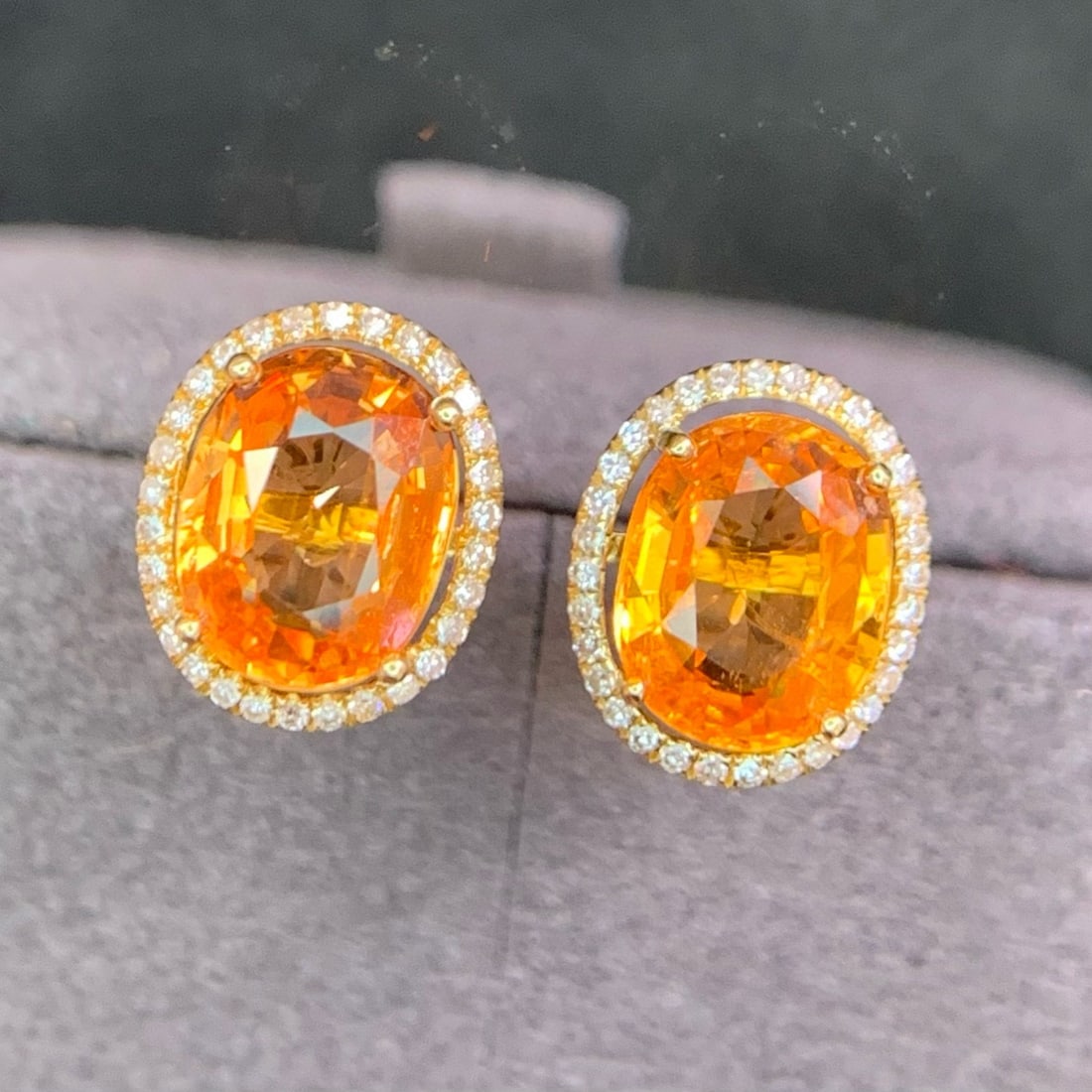 14k Gold 3.2 Ct Natural Spessartine & Diamond Earrings - 6