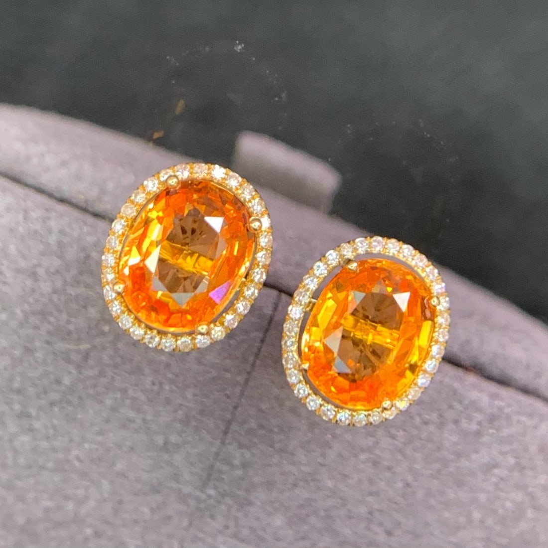 14k Gold 3.2 Ct Natural Spessartine & Diamond Earrings - 7