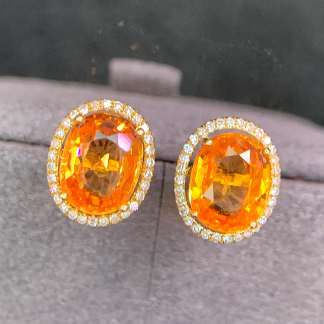 14k Gold 3.2 Ct Natural Spessartine & Diamond Earrings - 8