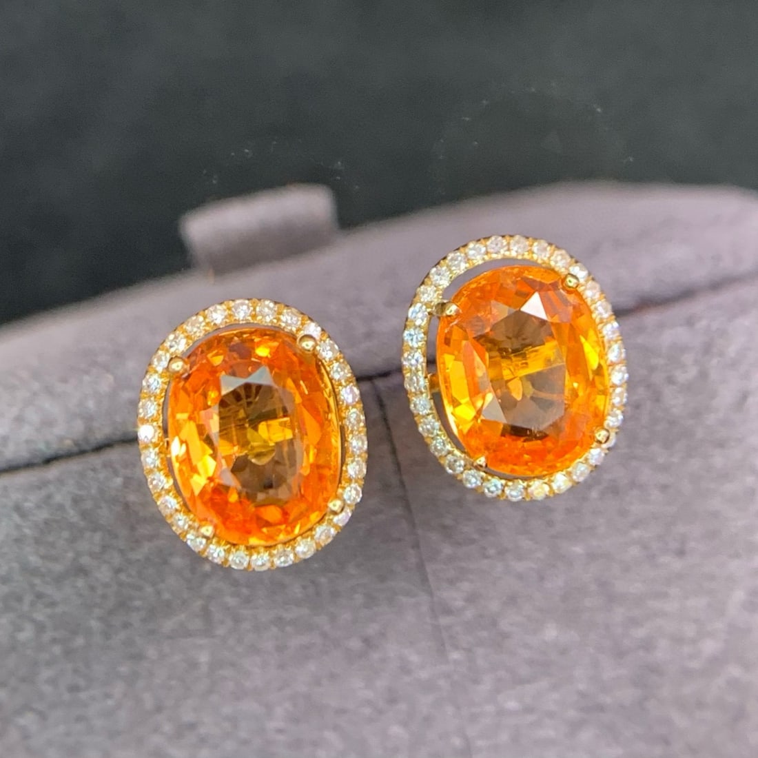 14k Gold 3.2 Ct Natural Spessartine & Diamond Earrings - 9