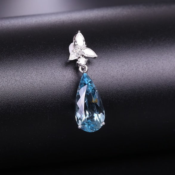 14k Gold 2.94 Ctw Natural Aquamarine & Diamond Pendant( Without Chain ) - 2