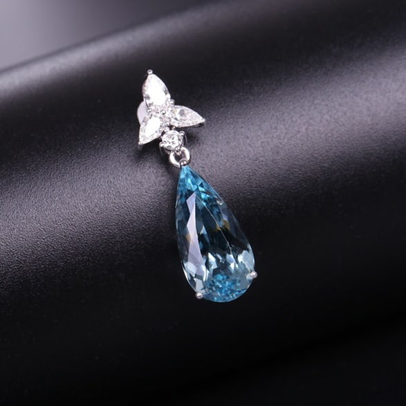 14k Gold 2.94 Ctw Natural Aquamarine & Diamond Pendant( Without Chain ) - 4