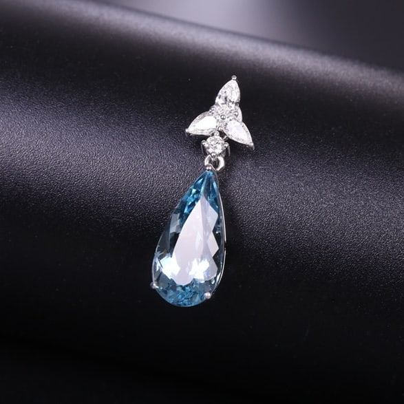 14k Gold 2.94 Ctw Natural Aquamarine & Diamond Pendant( Without Chain ) - 5