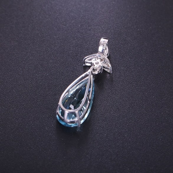 14k Gold 2.94 Ctw Natural Aquamarine & Diamond Pendant( Without Chain ) - 6
