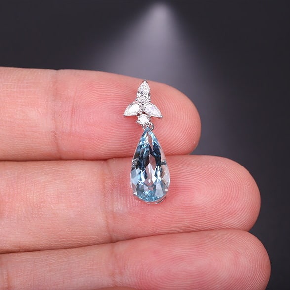 14k Gold 2.94 Ctw Natural Aquamarine & Diamond Pendant( Without Chain ) - 7