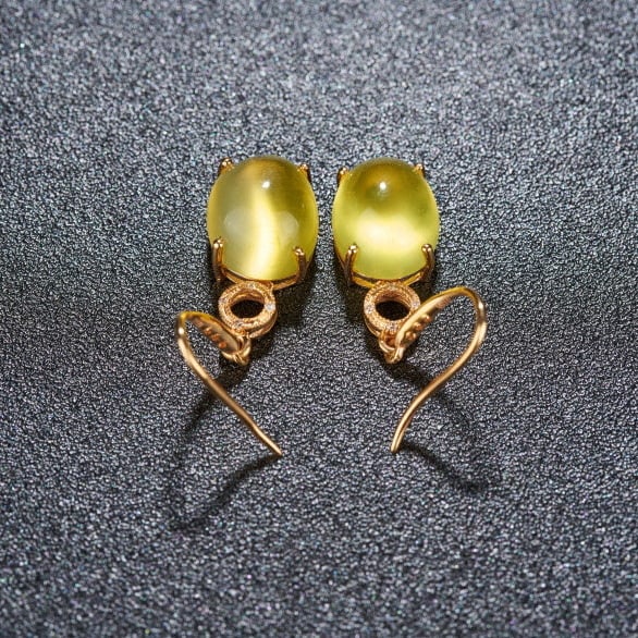 14k Gold 9.25 Ct Natural Prehnite & Diamond Earrings - 5