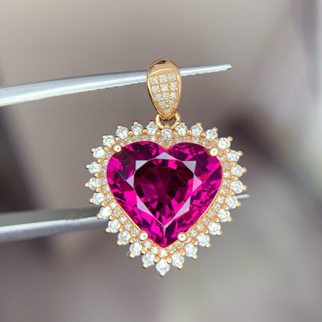 14k Gold 5 Ct Natural Garnet & Diamond Pendant( Without Chain ) (1 of 8)
