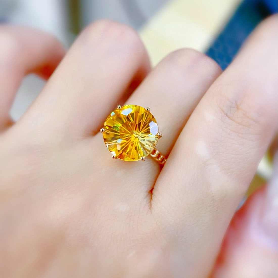14k Gold 6.7 Ct Natural Citrine Ring - 4