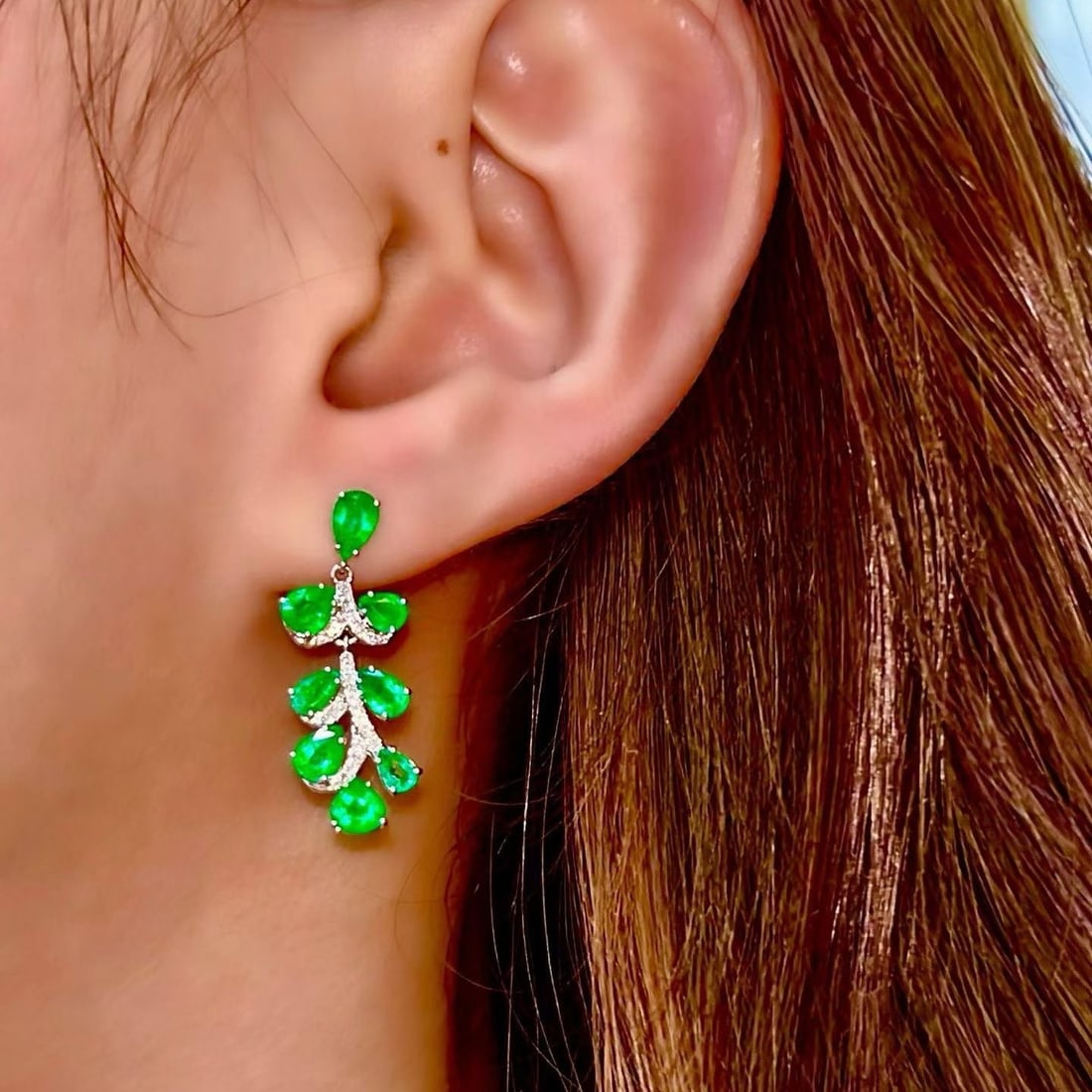 14k Gold 4.2 Ct Natural Emerald & Diamond Earrings - 4
