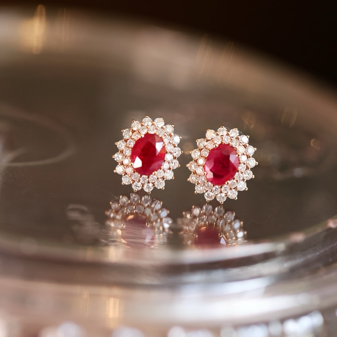 14k Gold 1.32 Ctw Natural Ruby & Diamond Earrings - 4