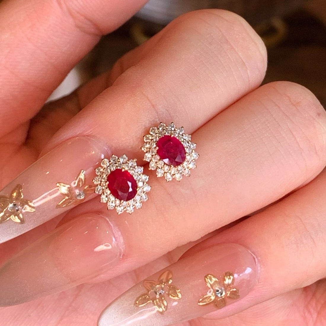 14k Gold 1.32 Ctw Natural Ruby & Diamond Earrings - 7