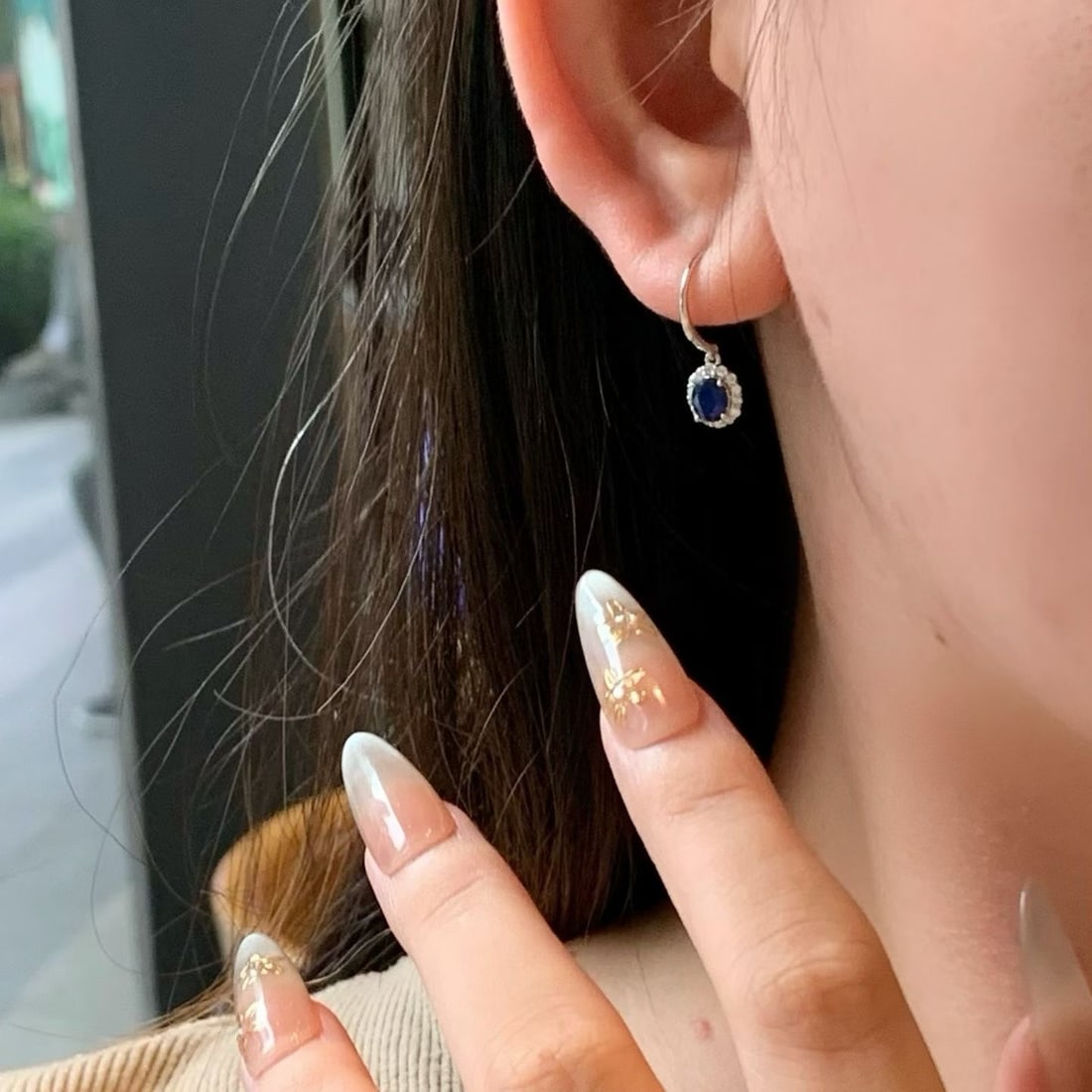 14k Gold 1.30 Ctw Natural Sapphire & Diamond Earrings - 4
