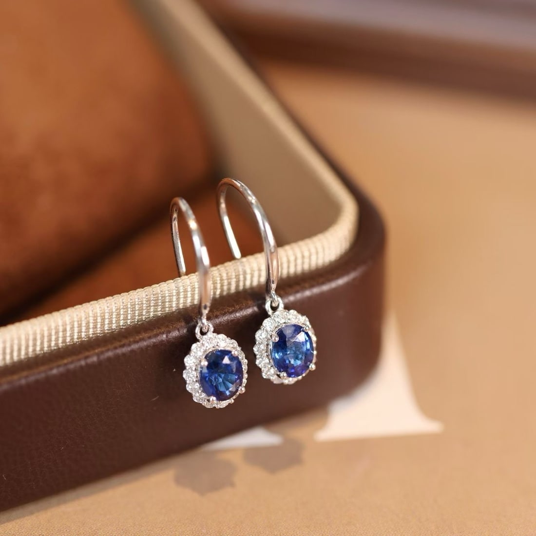 14k Gold 1.30 Ctw Natural Sapphire & Diamond Earrings - 5