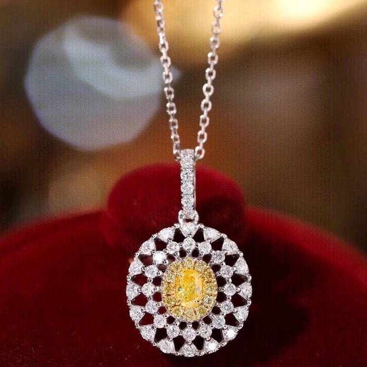 14k Gold 0.55 Ctw Natural Yellow Diamond & Diamond Necklace: Ref:231194396 // gold content:14k gold // main gemstone:yellow diamond // shape:oval // carat weight:0. 14ct // color:yellow // treatment:natural // // adjacent gemstone 2 : diamond // shape:round //