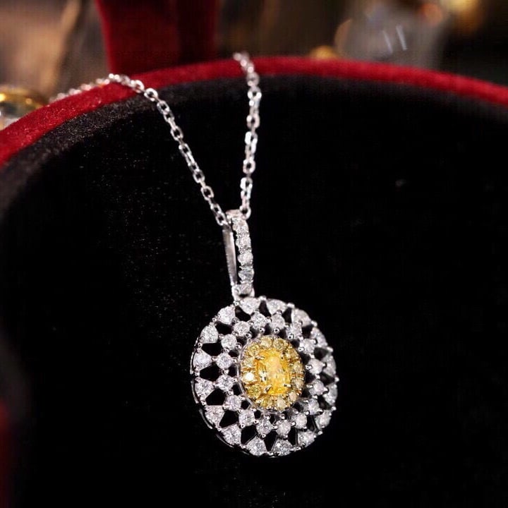 14k Gold 0.55 Ctw Natural Yellow Diamond & Diamond Necklace - 2